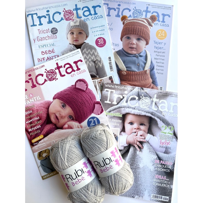 Pack 4 revistas Tricotar Casa + 2 ovillos bebé